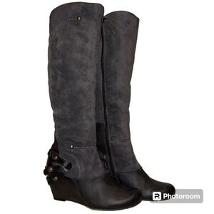 SOLD - BROWNS Leather Wedge Suede Moto Boot